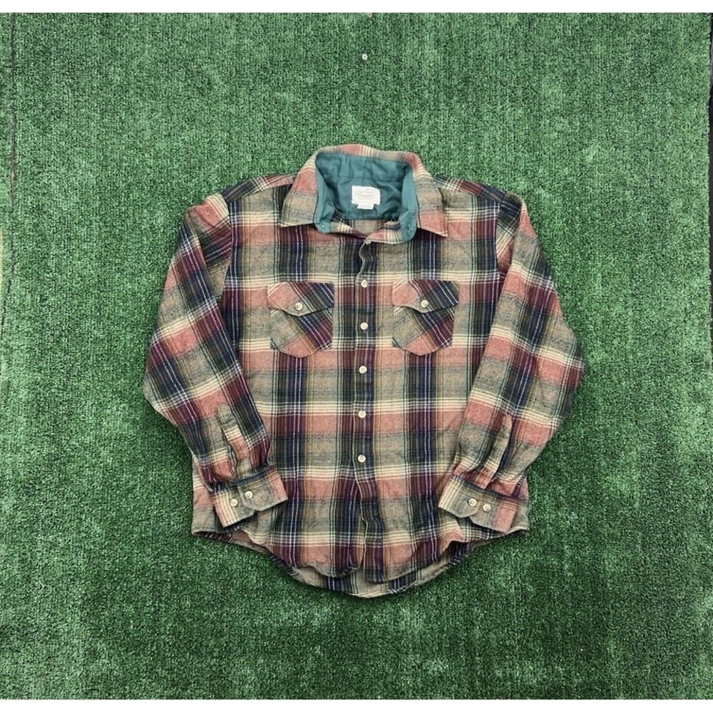 Sears 70s Vintage Men's Xl Acrylic Flannel Shirt Made In Korea